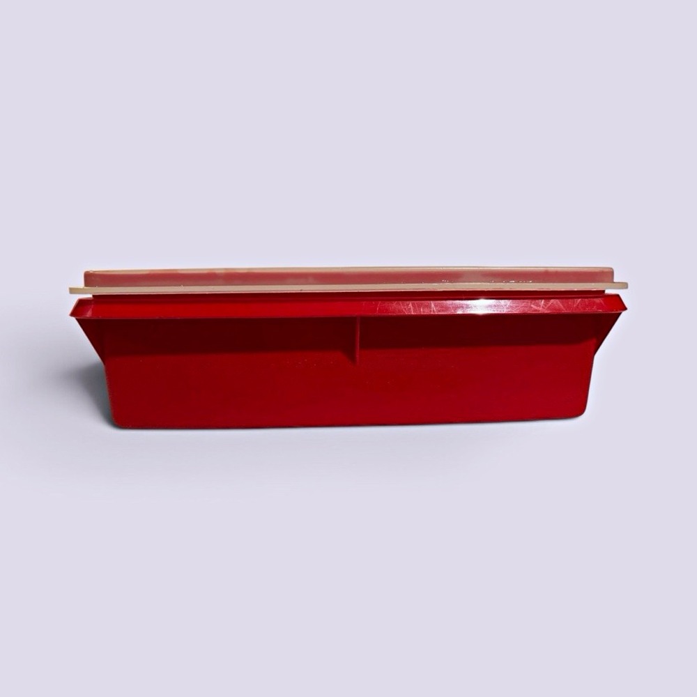 VTG Tupperware Red/Beige Rectangular Plastic Container Snap Lid 9 oz Stackable